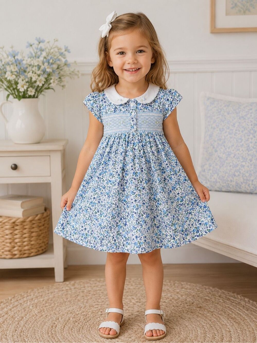Sweet Dreams Blue Floral Smocked Dress Size 3